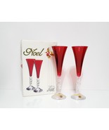 NEW Cristal D&#39;Arques Set of 2 Red Noel 24% Lead Crystal Flute Glasses 8.... - £41.87 GBP