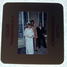 1981 Wedding Newlyweds Man Wife Father Brick Walls Found 35mm Slide Photo OOAK - £6.70 GBP