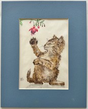 1997 Mischievous Cat Kitten Batting at a Hanging Flower Pastel in Matt 8x10 in - £31.74 GBP