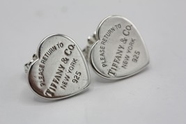 Retired Tiffany &amp; Co. 925 Sterling Return to Tiffany Heart Shape Stud Earrings - £167.50 GBP