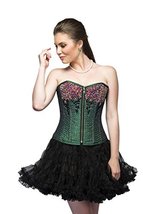 Green Silk Sequins Zip Gothic Burlesque Halloween Party Overbust Corset Top - £60.29 GBP