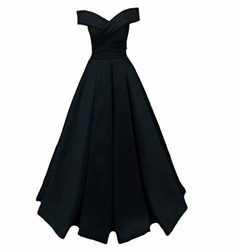 Kivary Plus Size Long Off The Shoulder Formal Satin Prom Evening Dress Dark Navy