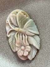 Finely Carved Light Green Butterfly &amp; Flower Oval Stone Pendant or Other... - £30.00 GBP