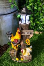 Country Farm Rooster Hen Chicks Family By Sunflowers Solar Light Lantern... - $79.95