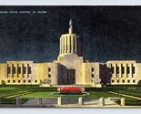 Stato Capitol Costruzione Notte Vista Salem Oregon O Unp Lino Cartolina M16 - $3.02