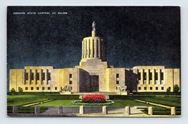 Stato Capitol Costruzione Notte Vista Salem Oregon O Unp Lino Cartolina M16 - £2.37 GBP