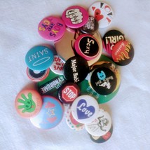 Lot of  Vintage Buttons Pins Badges Assorted  Messages from the 70/80&#39;s (Retro) - £11.35 GBP