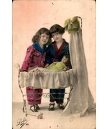 Vintage girls and doll, Art Deco Tinted postcard, circa 1928, vintage po... - $184.97 MXN