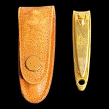 Bassett Co. Fine Gold Plate 2&quot; Nail Clippers With Leather Case Pat. Pend... - $9.46