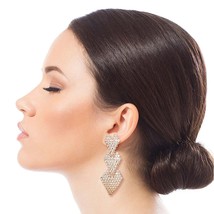 Triple Heart Shaped Pave Rhinestone Gold Plated Dangle Fashion Earring For Women - £28.04 GBP