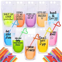 30 Sets Drink Pouches With Straws Colorful Adult Drink Bags Zipper Party... - $25.99