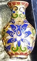 Chinese Vintage 3&quot;H Mini Cloisonne Vase Bronze Brass Copper Enamel Blue flowers - £15.80 GBP