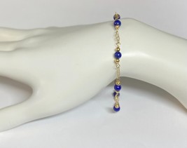 14 Kt Yellow Gold Filled 6mm Genuine Lapis Lazuli 8.25&quot; Plaque Bracelet - £34.43 GBP