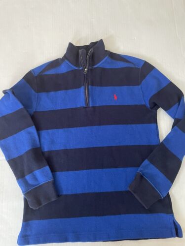 Polo Ralph Lauren Youth Large 14-16 Long Sleeve Casual 1/4 Zip Stripes Blue Pony - $24.77
