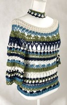 Colorful LaceTop/Crochet/Sleeve/Fall/Spring, Handmade, Crochet, Knit, Gift - £34.77 GBP