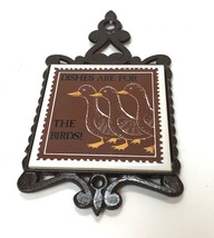 Vintage Trivet Dishes Are For The Birds Duck Geese Tile Cast Iron Footed Cathay  - £14.23 GBP