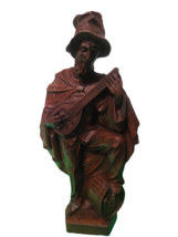Hand Carved Wooden Figurine Man Playing Mandolin Folk Art 16&quot;Tall Brown - £19.54 GBP