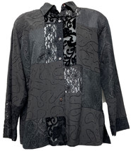 Chico’s Design Black Silk and Lace, Solid and Patterned Cardigan Blouse Size 2 - £22.88 GBP