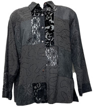 Chico’s Design Black Silk and Lace, Solid and Patterned Cardigan Blouse ... - $28.96