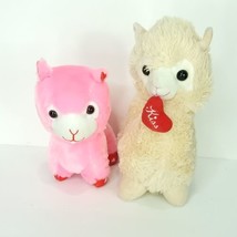 Lot of 2 Llama Alpaca Valentine Pink Brown Red Heart Plush Stuffed Animal 8&quot; - £17.39 GBP