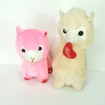 Lot of 2 Llama Alpaca Valentine Pink Brown Red Heart Plush Stuffed Animal 8&quot; - $21.77