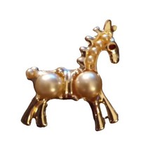 Vintage Faux Pearl Bubble Horse Brooch Pin Gold Tone Red Ruby Eye 1.5&quot;x1.25&quot; - £11.17 GBP