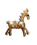 Vintage Faux Pearl Bubble Horse Brooch Pin Gold Tone Red Ruby Eye 1.5&quot;x1... - £10.99 GBP