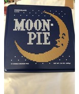 MOON PIE Vintage Embossed Tin w/ lid - EMPTY  8 x 8 x 3 1/4 blue - £25.23 GBP