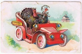 Holiday Postcard Embossed Thanksgiving Turkey In Car Glitter Trim - £2.27 GBP