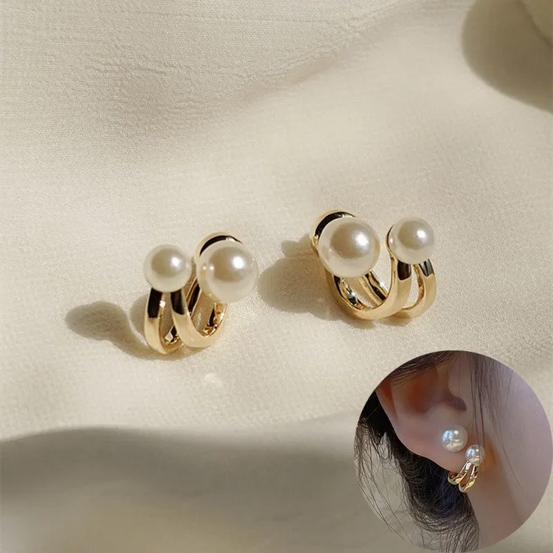 Sporting Trendy Geometric Elegant Cute A Pearl Hoop Earrings for Women ClAic Sma - £18.44 GBP