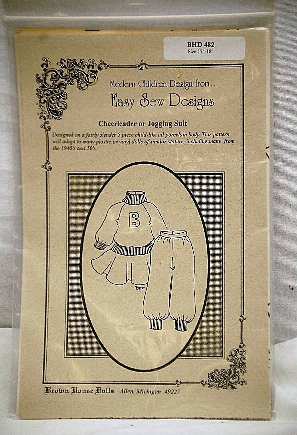 Vintage Easy Sew Designs Brown House Dolls Cheerleader or Jogging Suit BHD 482 - $12.99