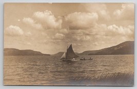 RPPC Sailboat And Canoe On Lake Beautiful Clouds Mountains c1905 Postcard T24 - £11.76 GBP