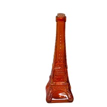 Eiffel Tower Bottle Orange Glass Decanter w/ Cork Liquor Barware Vintage 11&quot; - £22.41 GBP