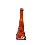 Eiffel Tower Bottle Orange Glass Decanter w/ Cork Liquor Barware Vintage... - $28.05