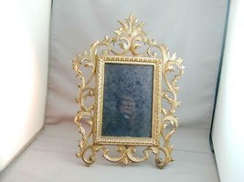 Antique Gilt Cast Iron Easel Tabletop Picture Photo Frame Ornate Large - $69.99