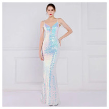 Formal White Evening Gown   Sequin Glitter Dress Off Shoulder Ball Gown ... - £141.45 GBP