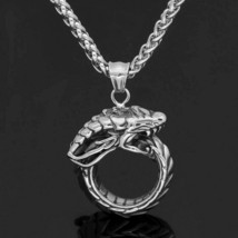 Ouroboros Necklace Silver Stainless Steel Circle Snake Serpent Dragon Pendant - £20.77 GBP