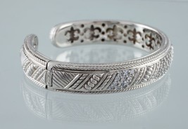 Judith Ripka Sterling Silver Hinged Cuff Bracelet w/ CZ Accents - £107.93 GBP
