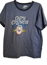 Vintage Cap&#39;n Crunch Shirt Cereal Blue Tee Shirt Unisex L Large Ringer Neckline  - £15.82 GBP