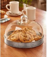 Serving Plate Tray with Glass Dome Cover Cookies Cake Cheese Kitchen Gal... - £25.83 GBP