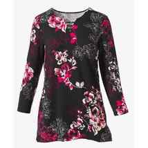 Chicos 3 Floral Embroidery 3/4 Sleeve Tunic Top Keyhole Banded Detail Women XL - £21.23 GBP