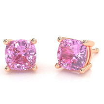 Lab-Created Pink Sapphire 5mm Cushion Stud Earrings in 10k Rose Gold - £155.67 GBP
