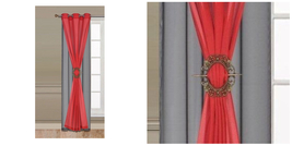 3 Piece Faux Silk Linen With Sheer And Curtain Hold Back - Red - P01 - $39.19