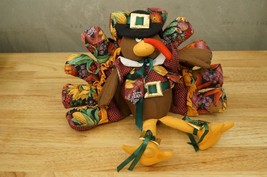 Quilted Fabric Stuffed Thanksgiving Day Turkey Pilgrim Gobbler Doll Shelf Sitter - £18.83 GBP