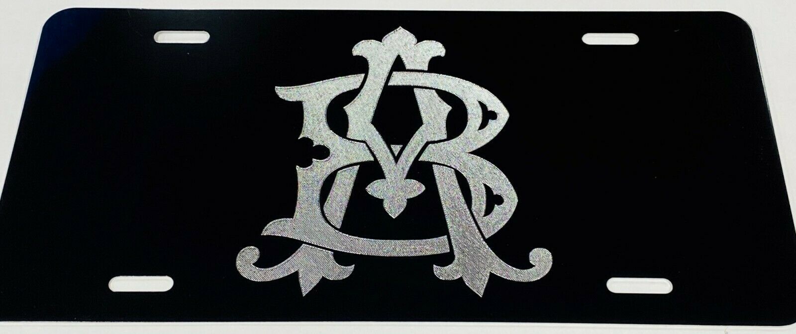 2 Letter Chic Monogram Car Tag Engraved Etched on Black Vanity License Plate