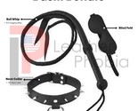 Real Cow Leather Cuffs Collar, Eye Mask &amp; Bullwhip Black Restraints Bond... - $38.56