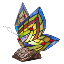 9.5&quot;H Luella Red Butterfly Wings Stained Glass Accent Lamp - $94.03 CAD