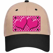 Pink White Polka Dot Center Hearts Novelty Khaki Mesh License Plate Hat - £23.28 GBP