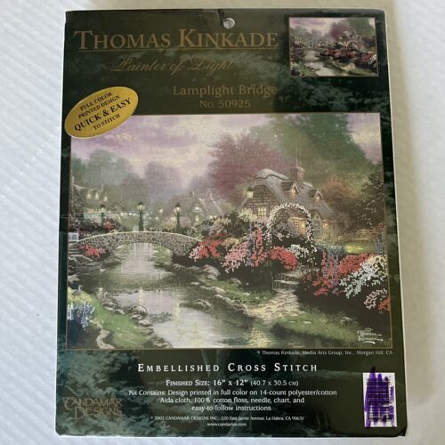 Thomas Kinkade - LAMPLIGHT BRIDGE - Embellished Cross Stitch Kit 50925 16”x12” - $9.04