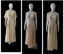 Vintage Silk Lace Georgette Robe Nightgown peignoir 3 Piece Set XS Read* - £210.47 GBP